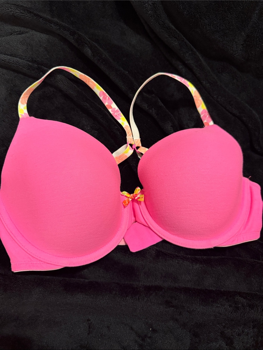 Victoria's Secret T-Shirt Uplift Semi-Demi Bra Hot Pink Floral Straps 36C NWOT